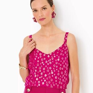 NWT Lilly Pulitzer Nadia Silk Bubbly Clip Cami, MYSTIQUE PINK - Size 16